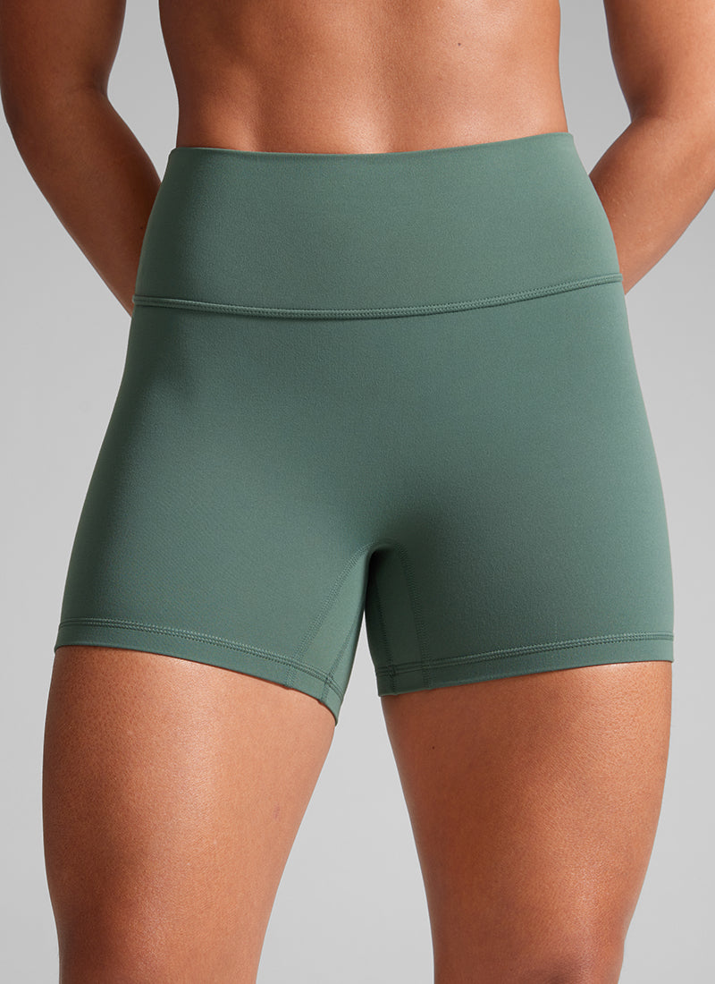CRZ YOGA  Butterlift Leggings Cortos con el Culo Esreujado de 4 Pulgadas para Mujer Verde Bosque Oscuro