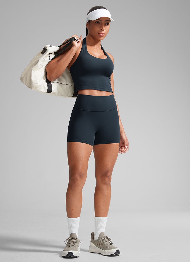 CRZ YOGA  Butterlift Leggings Cortos con el Culo Esreujado de 4 Pulgadas para Mujer True Navy