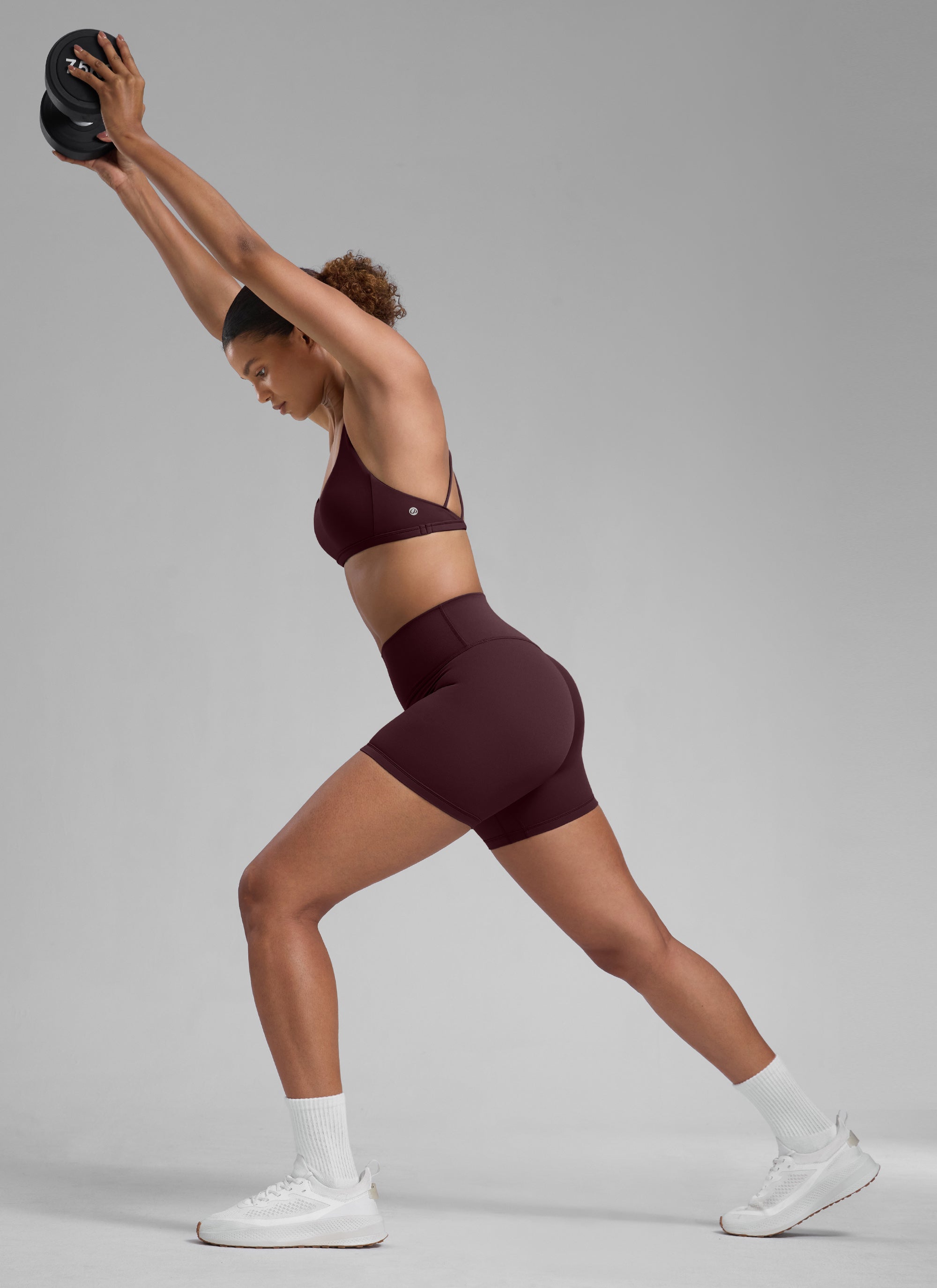 CRZ YOGA  Butterlift Leggings Cortos con el Culo Esreujado de 4 Pulgadas para Mujer Ciruela madura