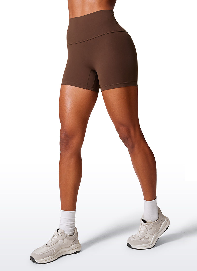 CRZ YOGA  Butterlift Leggings Cortos con el Culo Esreujado de 4 Pulgadas para Mujer Café Morena