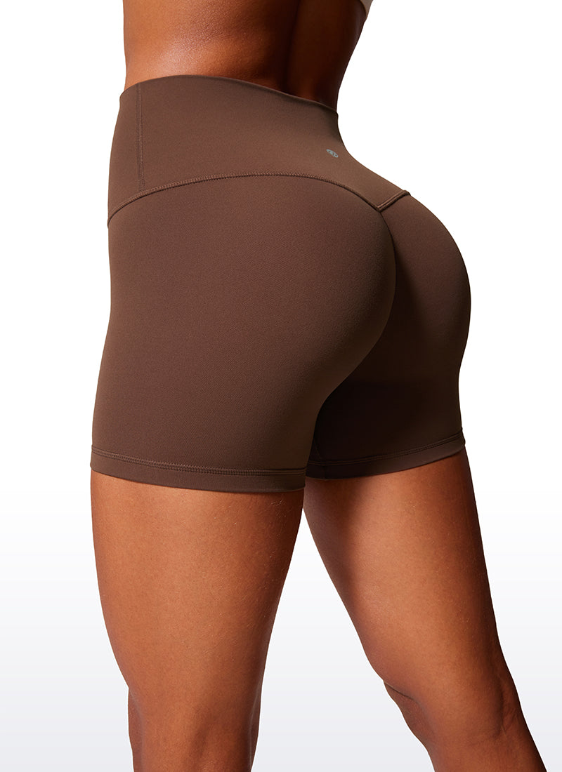 CRZ YOGA  Butterlift Leggings Cortos con el Culo Esreujado de 4 Pulgadas para Mujer Café Morena
