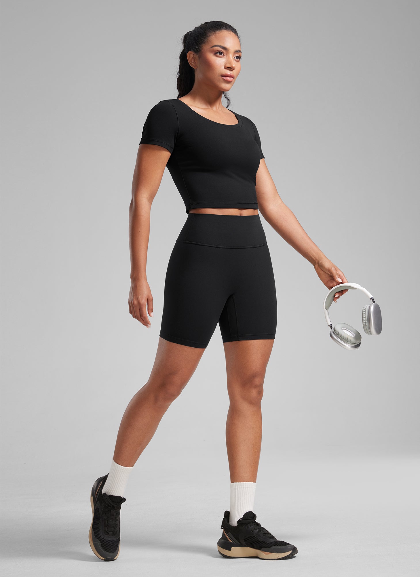 CRZ YOGA Butterlift Leggings Cortos Mujer 6'' con Culo Fruncido Negro