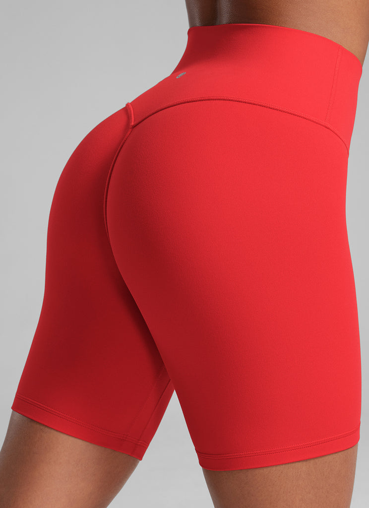 CRZ YOGA Butterlift Leggings Cortos Mujer 6'' con Culo Fruncido Rojo Profundo