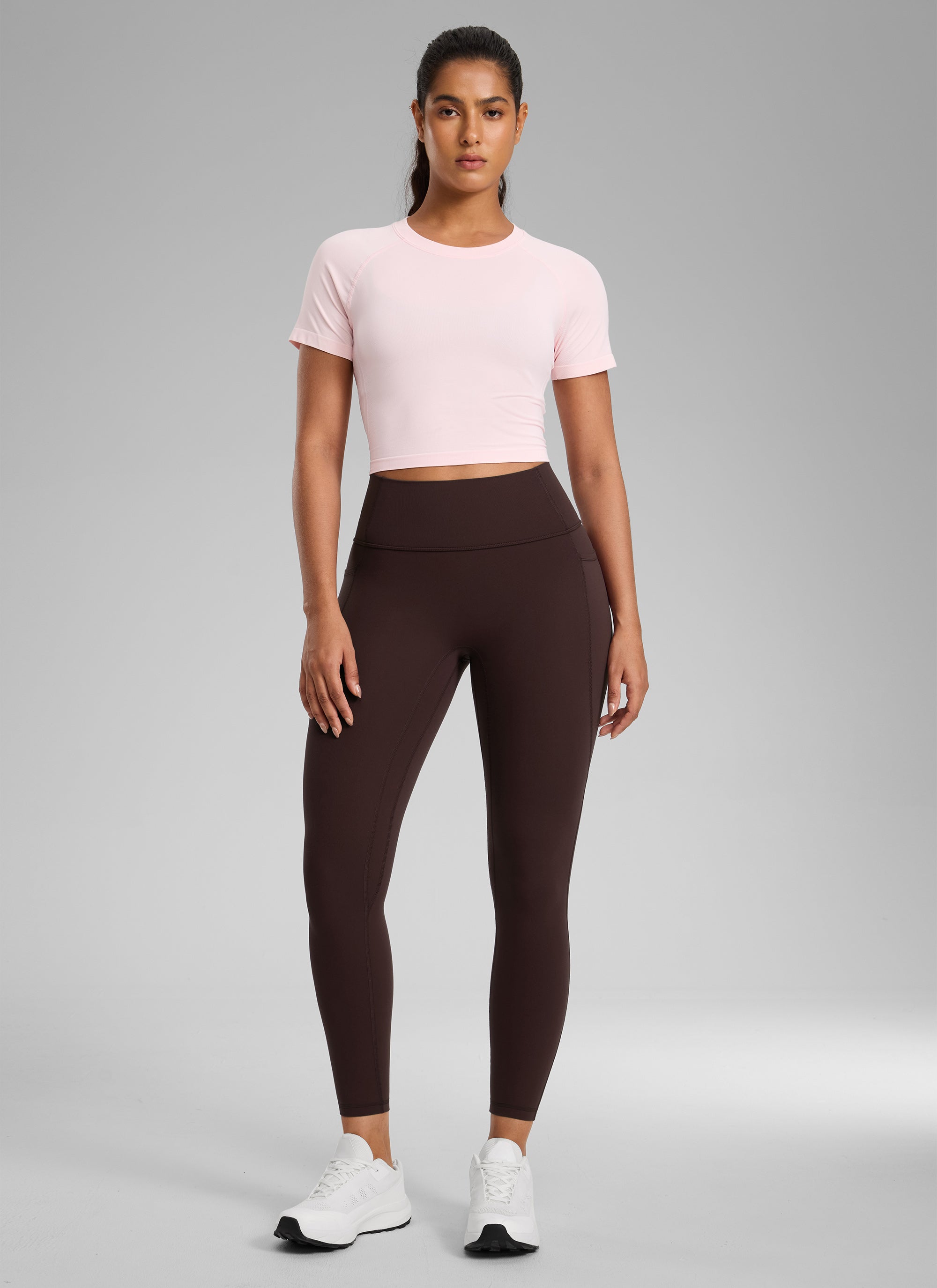 CRZ YOGA Leggings Butterlift Cintura Alta Sin Costura con Bolsillos Marrón Fudge Caliente