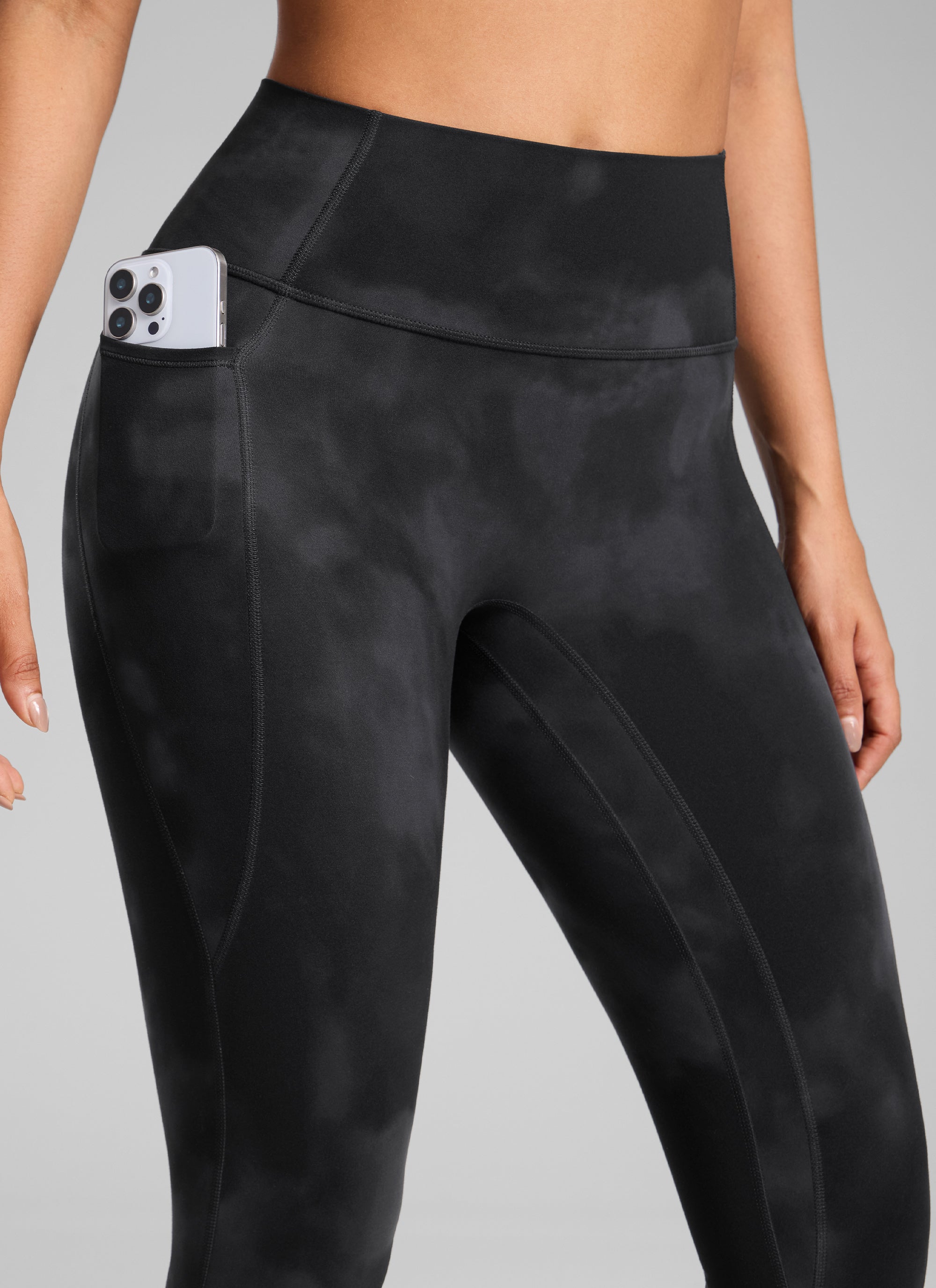 CRZ YOGA Leggings Butterlift Cintura Alta Sin Costura con Bolsillos Flores De Tinte Negro