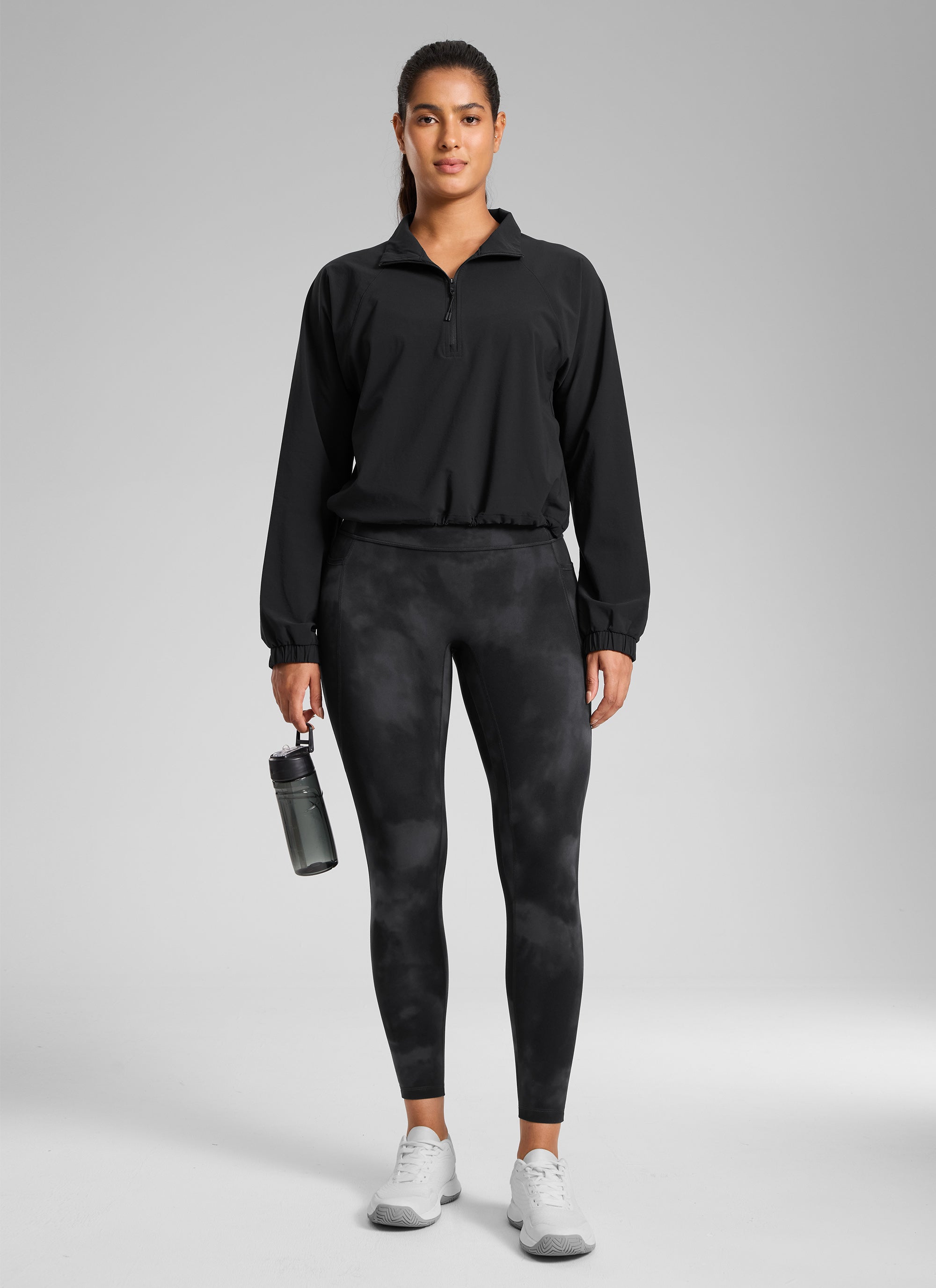 CRZ YOGA Leggings Butterlift Cintura Alta Sin Costura con Bolsillos Flores De Tinte Negro