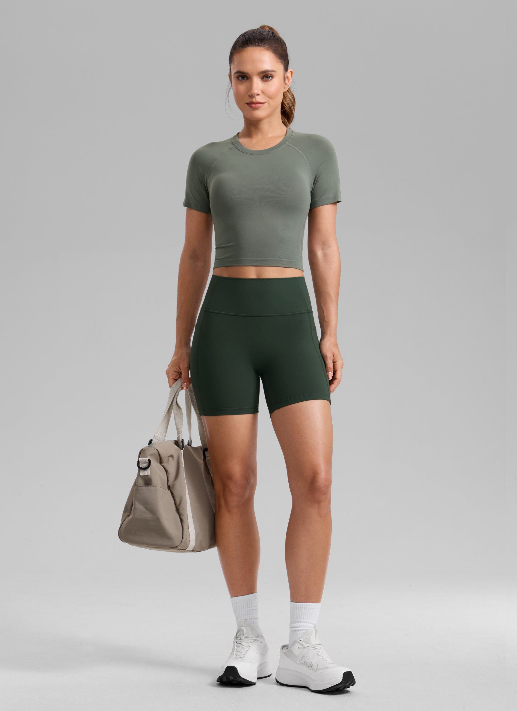 CRZ YOGA Mujer Secretsculpt Shorts Bolsillos Sin Costura Tiro Alto 5