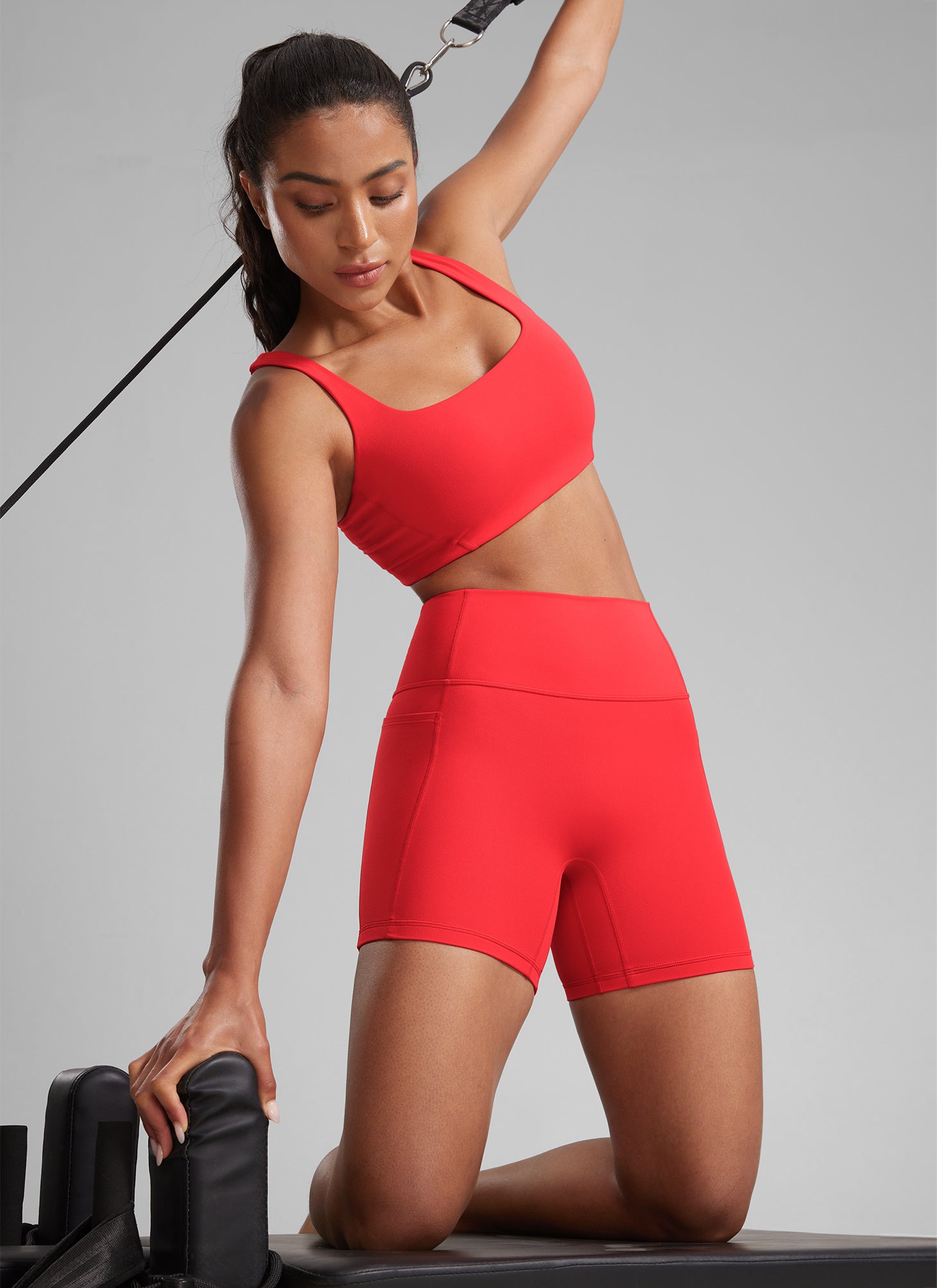 CRZ YOGA Butterlift Shorts Mujer 5'' Culo Fruncido sin Costura Rojo Profundo