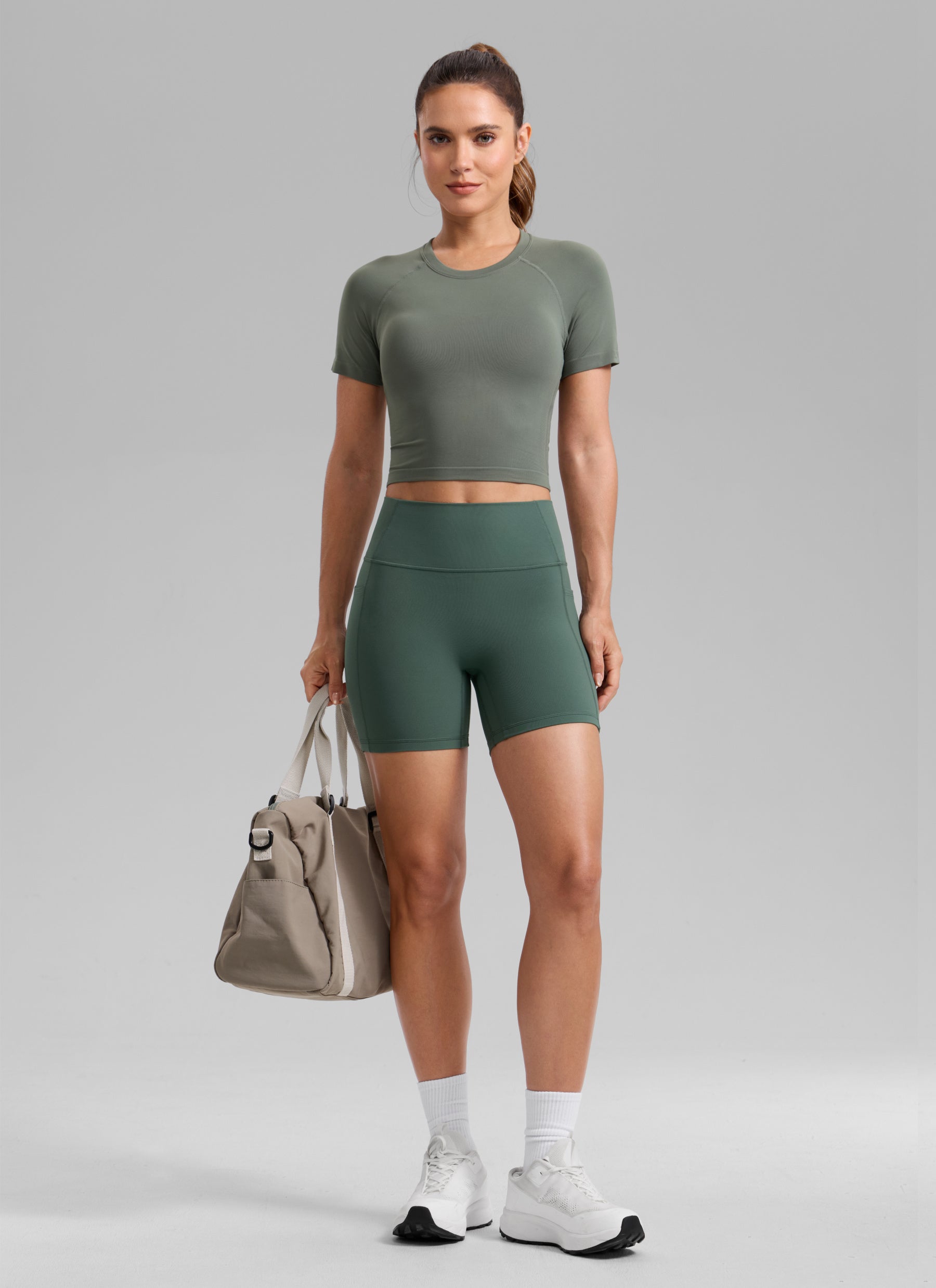 CRZ YOGA Mujer Secretsculpt Shorts Bolsillos Sin Costura Tiro Alto 5