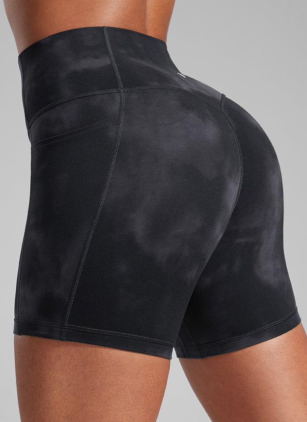 CRZ YOGA Butterlift Shorts Mujer 5'' Culo Fruncido sin Costura Flores De Tinte Negro
