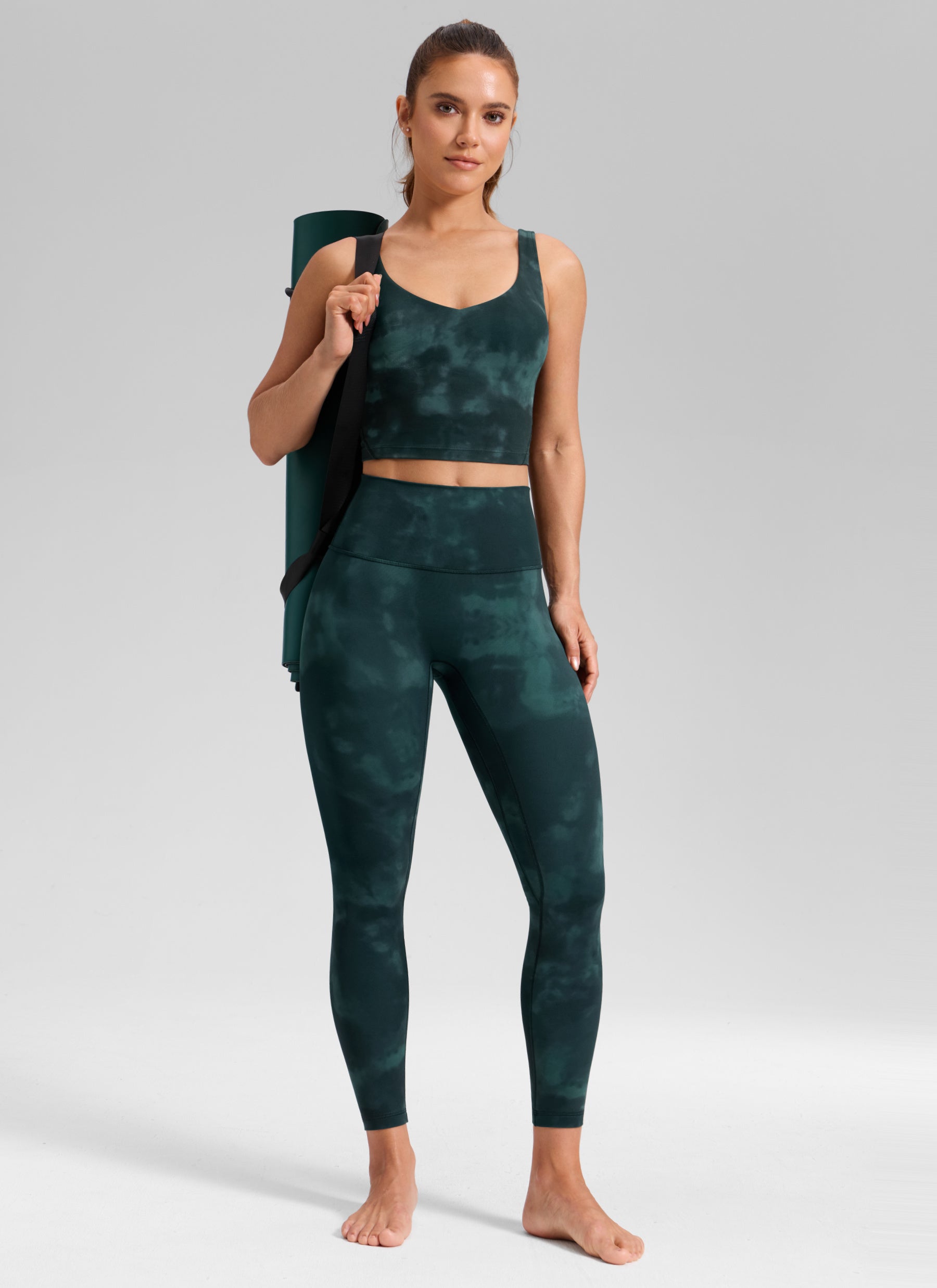 CRZ YOGA Leggings Mujer Yoga Butterluxe Talle Alto sin Costura Frontal Flores de teñido anudado verde esmeralda