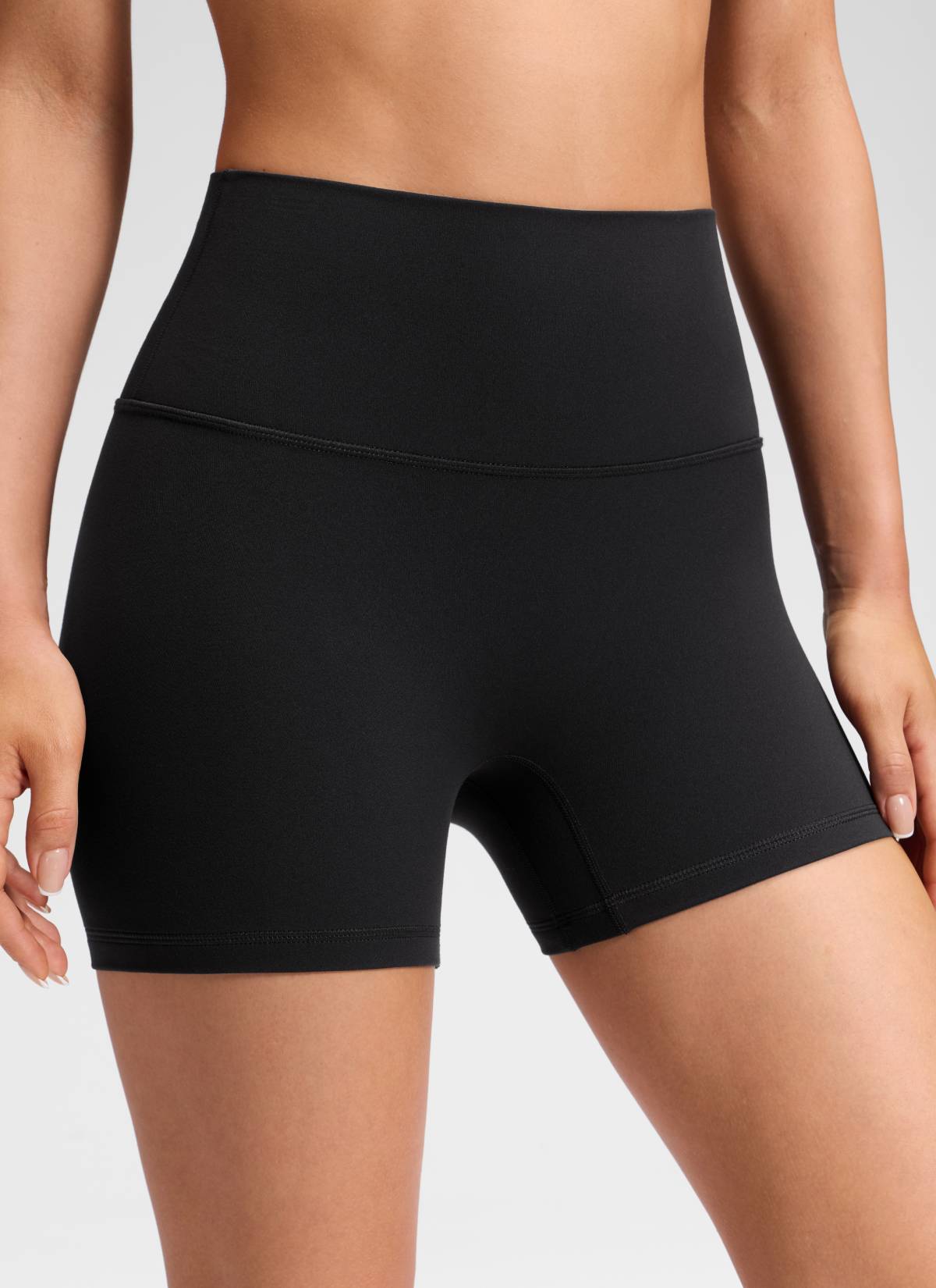 CRZ YOGA Mujer Butterluxe Shorts de Yoga Sin Costura Frontal de 4 pulg Negro