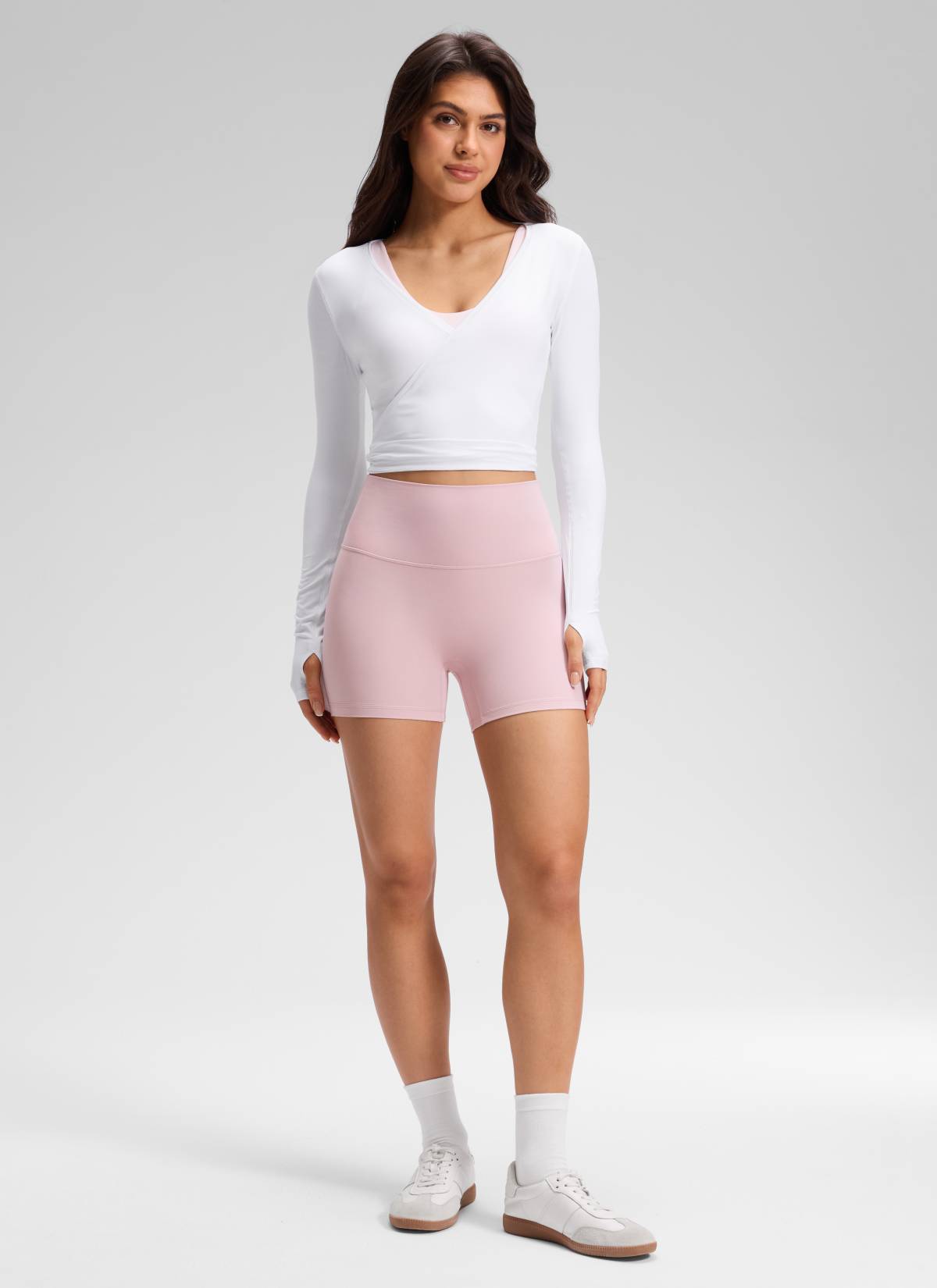 CRZ YOGA Mujer Butterluxe Shorts de Yoga Sin Costura Frontal de 4 pulg Haze Rosa
