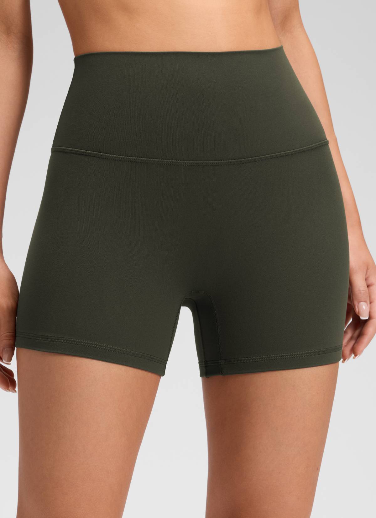 CRZ YOGA Mujer Butterluxe Shorts de Yoga Sin Costura Frontal de 4 pulg Verde Oliva