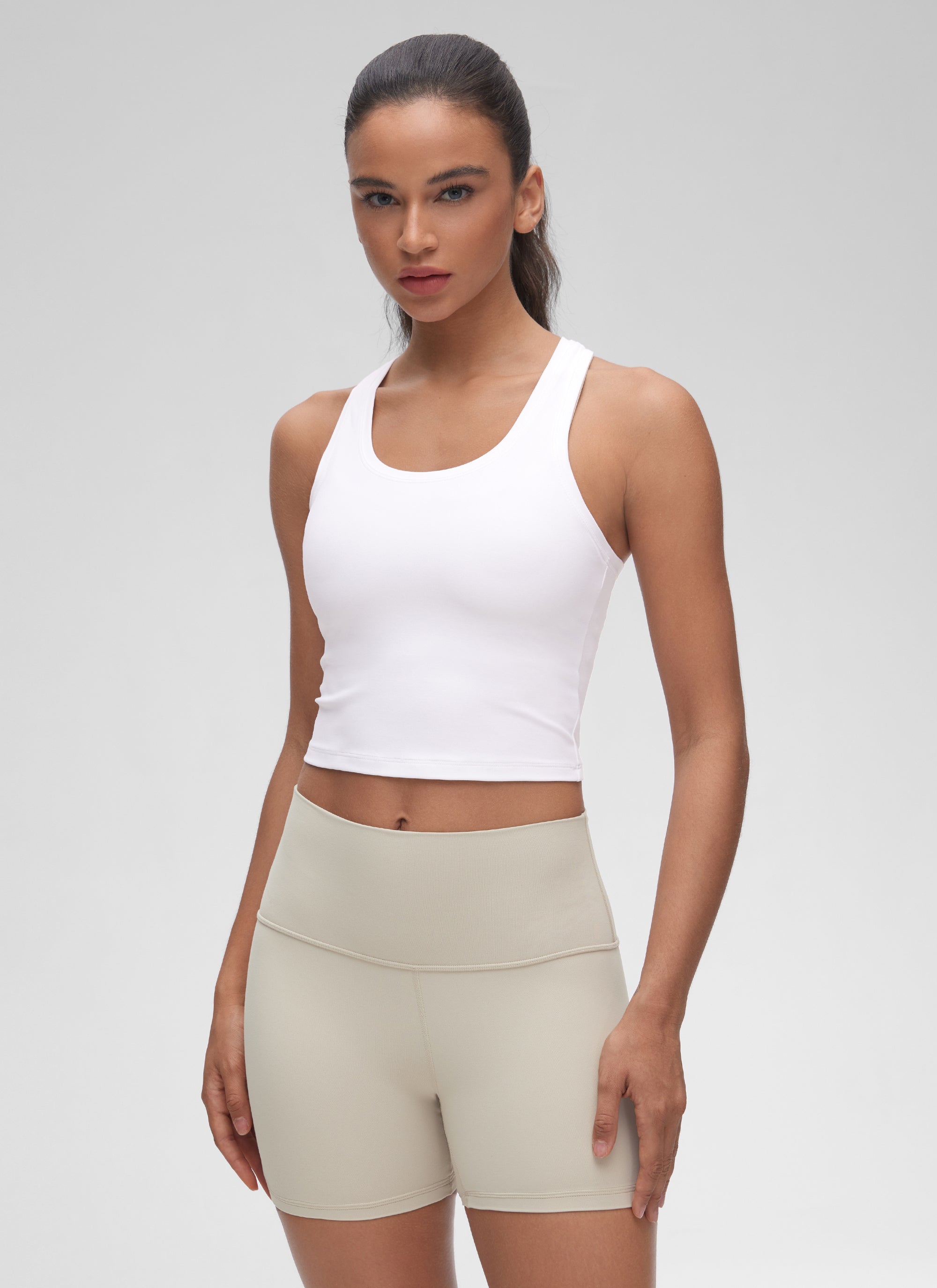 CRZ YOGA Mujer Tank Butterluxe Escote Redondeado y Espalda Racer blanco