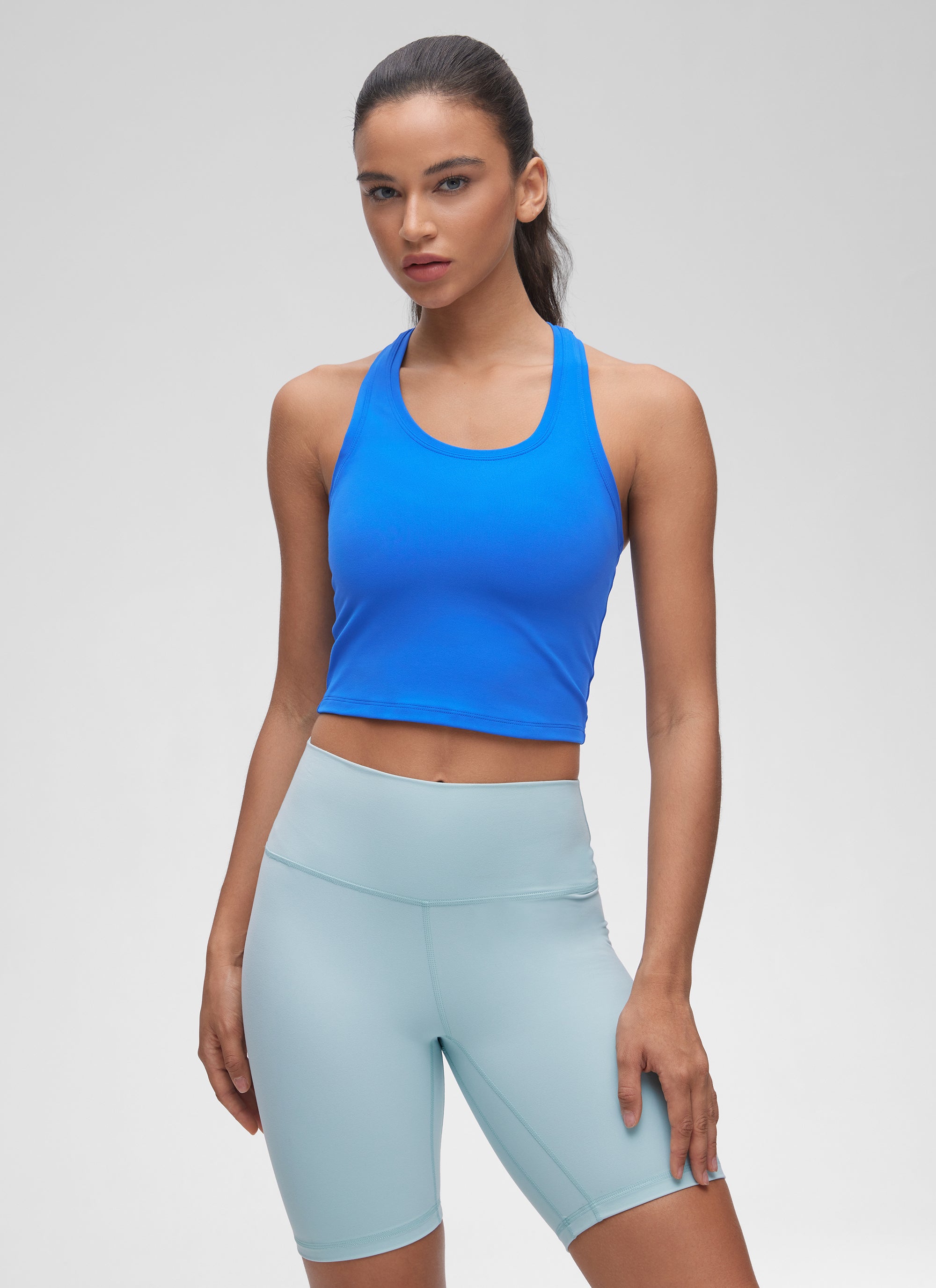 CRZ YOGA Mujer Tank Butterluxe Escote Redondeado y Espalda Racer Azul Destello