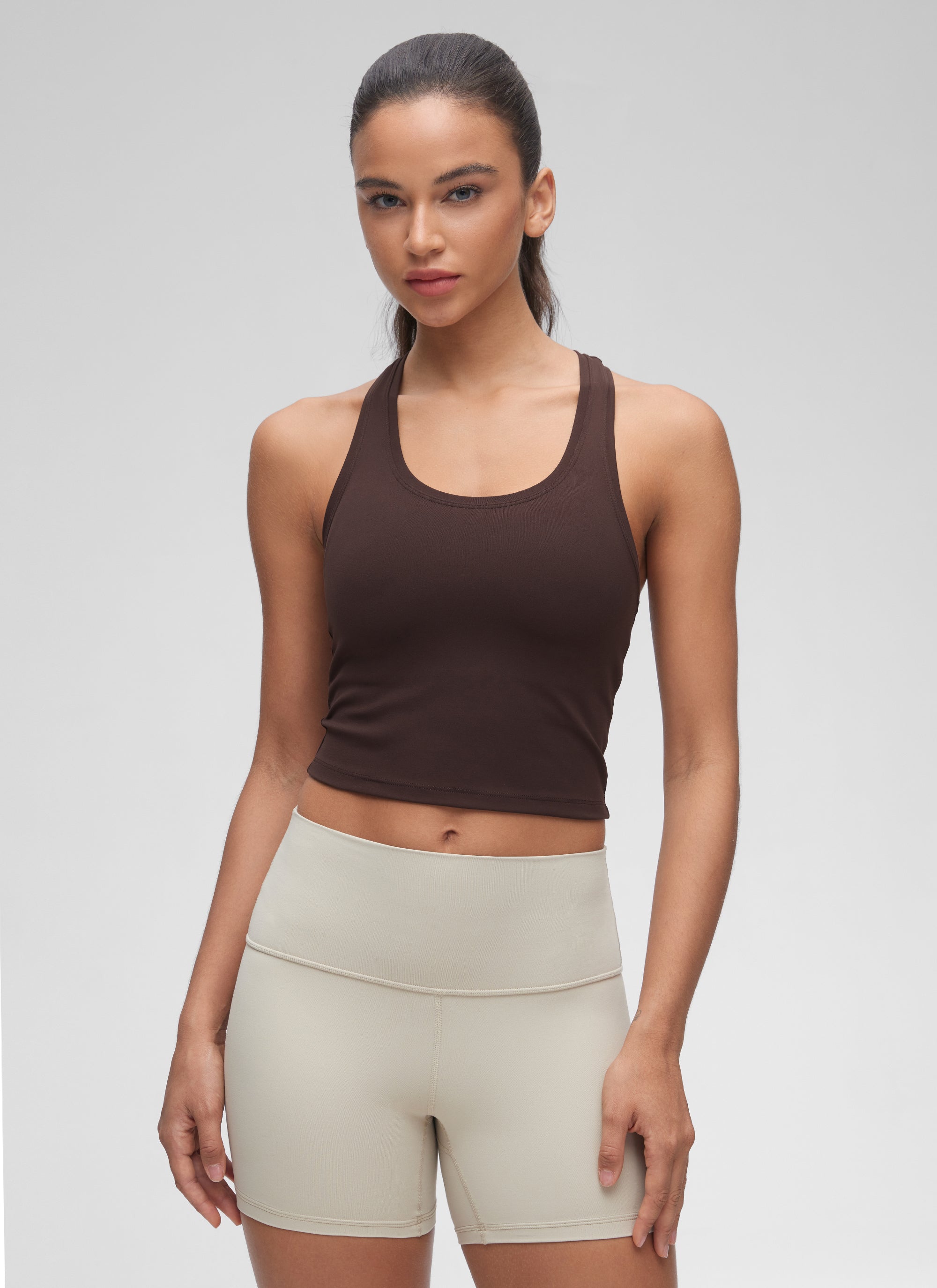 CRZ YOGA Mujer Tank Butterluxe Escote Redondeado y Espalda Racer Marrón Fudge Caliente