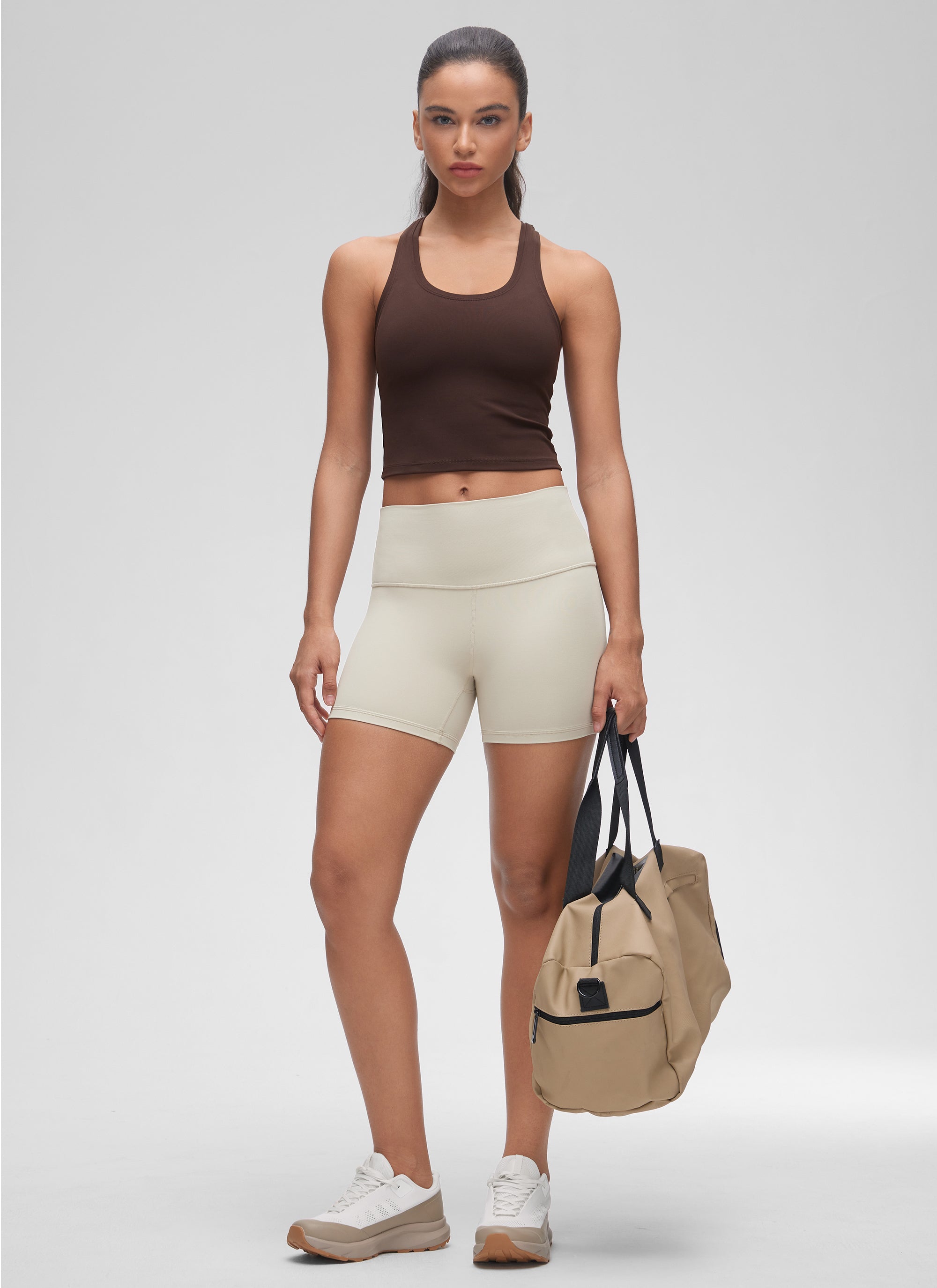 CRZ YOGA Mujer Tank Butterluxe Escote Redondeado y Espalda Racer Marrón Fudge Caliente