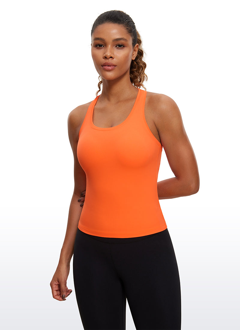 CRZ YOGA Butterluxe Camiseta sin Mangas con Espalda Cruzada para Mujer Naranja Neón