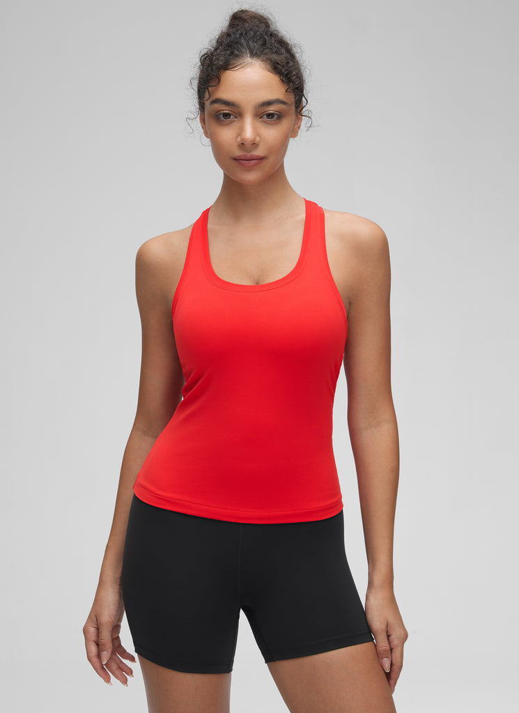 CRZ YOGA Butterluxe Camiseta sin Mangas con Espalda Cruzada para Mujer Rojo Profundo