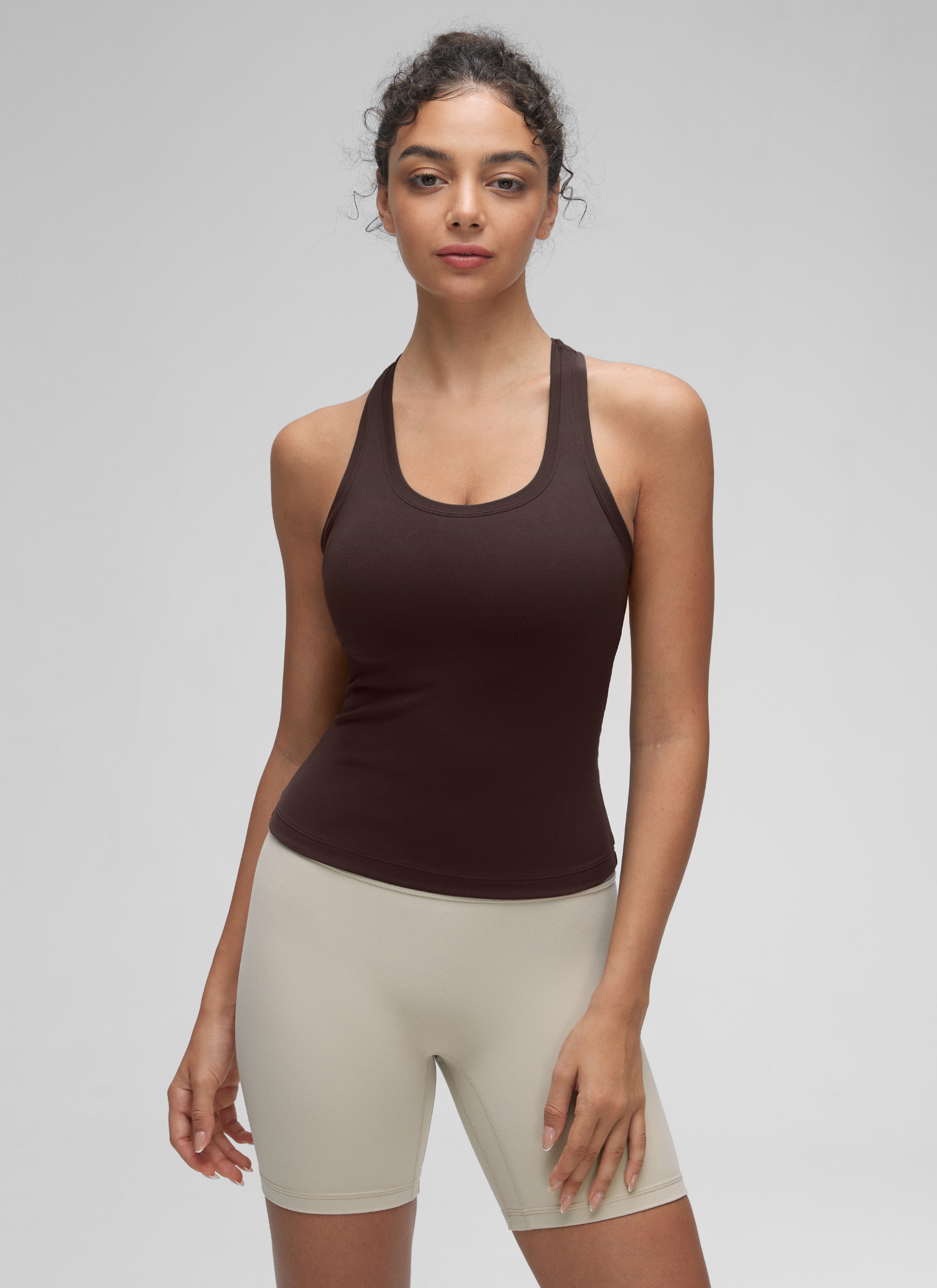 CRZ YOGA Butterluxe Camiseta sin Mangas con Espalda Cruzada para Mujer Marrón Fudge Caliente