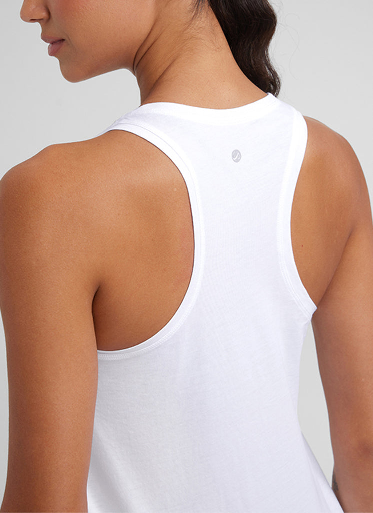 CRZ YOGA Tank Largo de Algodón Pima y Cadera Racerback para Mujer blanco
