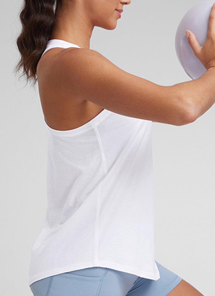 CRZ YOGA Tank Largo de Algodón Pima y Cadera Racerback para Mujer blanco