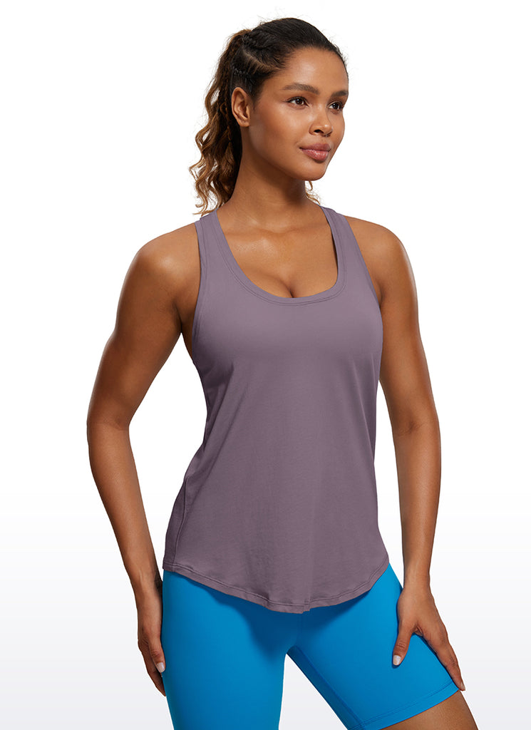 CRZ YOGA Tank Largo de Algodón Pima y Cadera Racerback para Mujer gris violeta