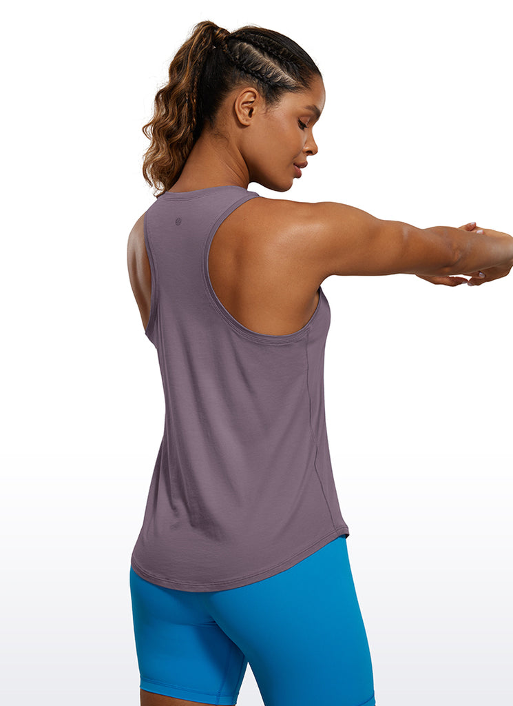 CRZ YOGA Tank Largo de Algodón Pima y Cadera Racerback para Mujer gris violeta