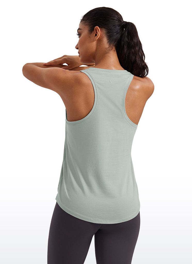 CRZ YOGA Tank Largo de Algodón Pima y Cadera Racerback para Mujer blanco