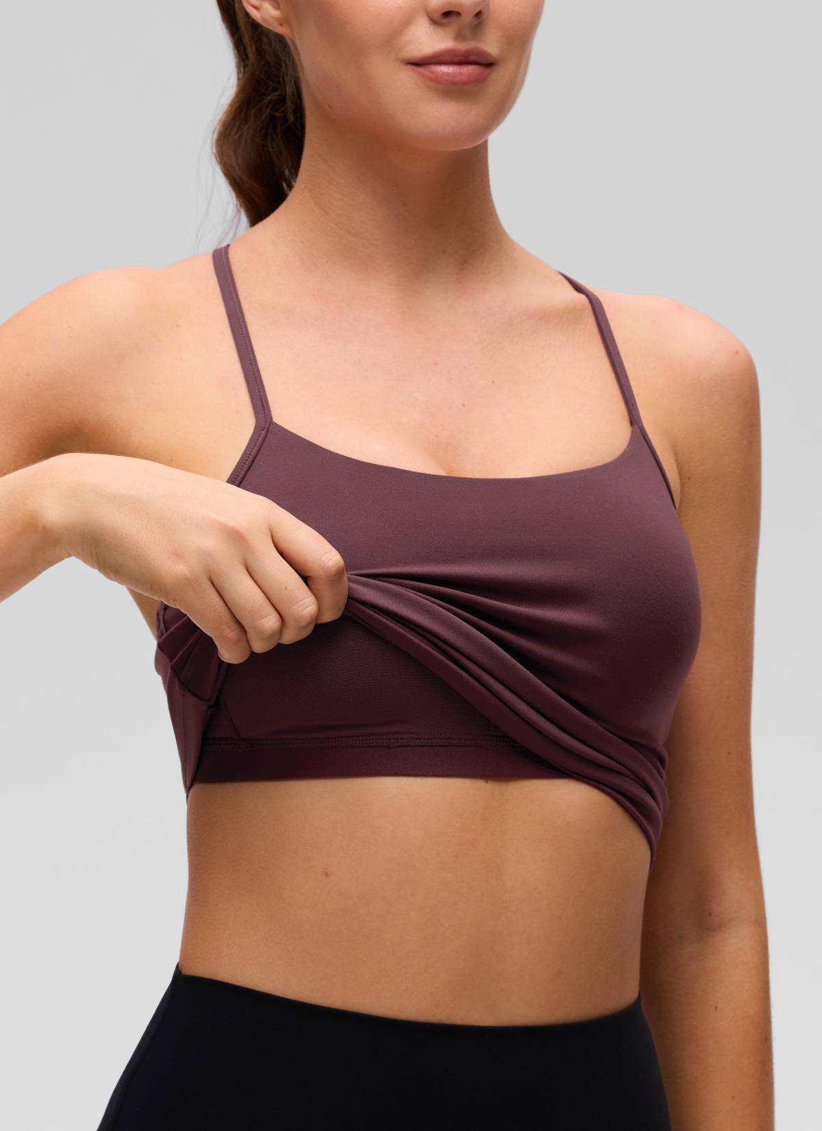 CRZ YOGA Sujetador incorporado con espalda en Y Butterluxe para mujer Ciruela madura