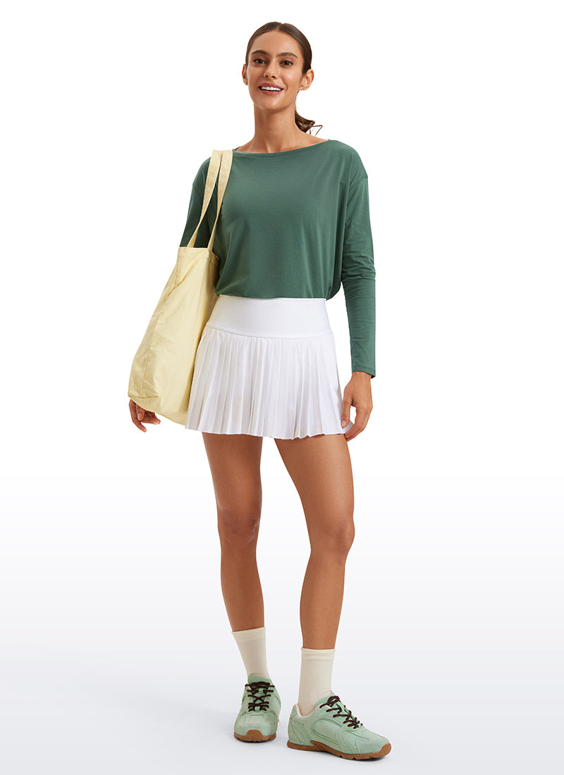 CRZ YOGA Camiseta de Corte Suelto y Pima Cotton con Mangas Largas y Cuello Barco Verde grafito