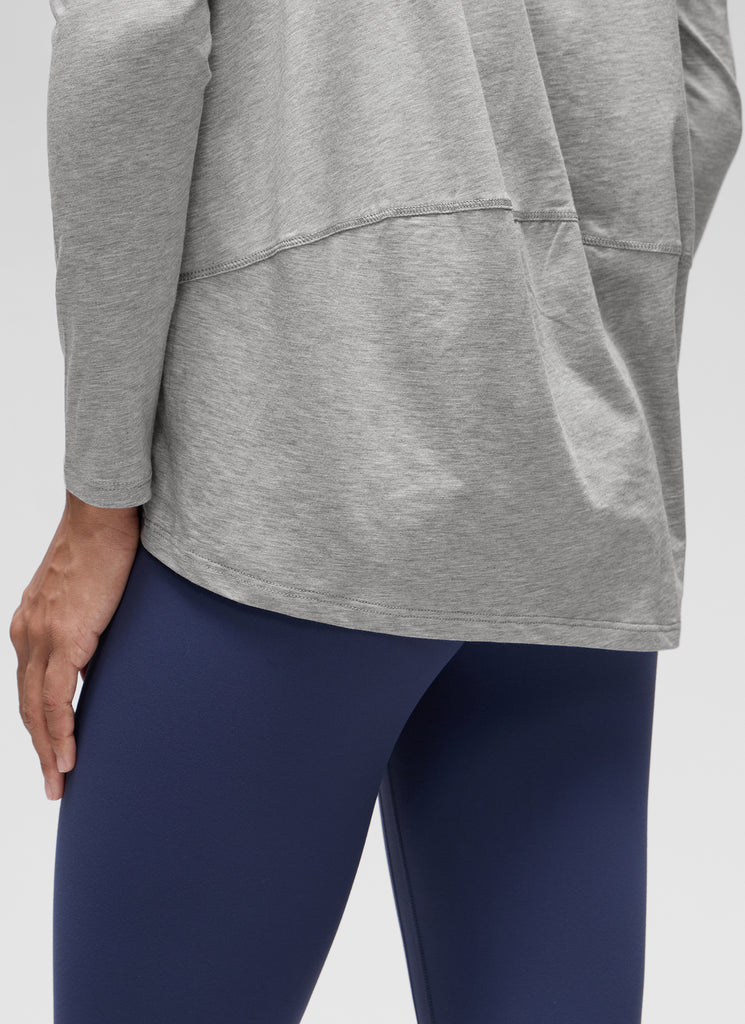 CRZ YOGA Camiseta de Corte Suelto y Pima Cotton con Mangas Largas y Cuello Barco Gris medio jaspeado