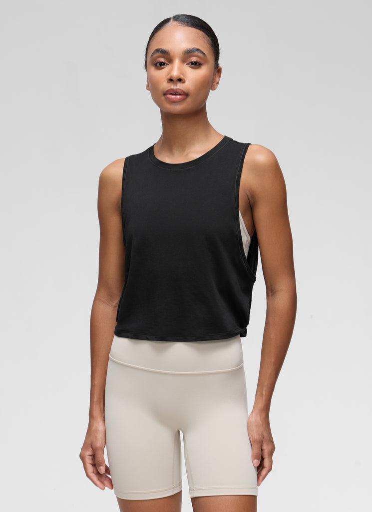 CRZ YOGA Tank Corto de Algodón Pima Sisa Profunda para Mujer Verde grafito