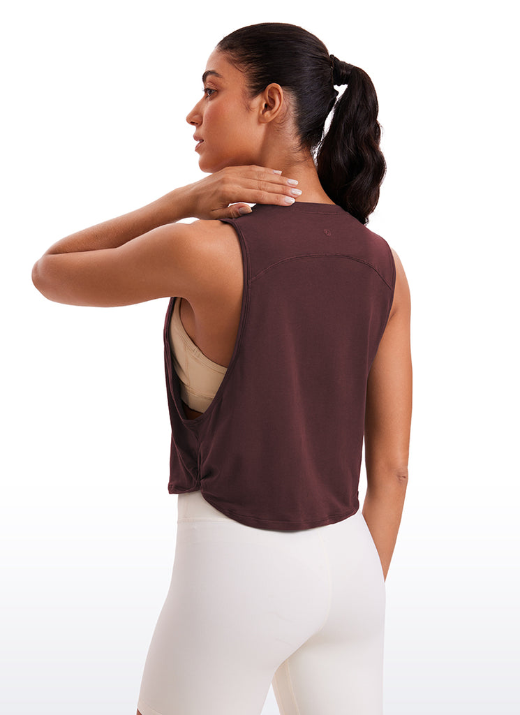 CRZ YOGA Tank Corto de Algodón Pima Sisa Profunda para Mujer Rojo oscuro 2