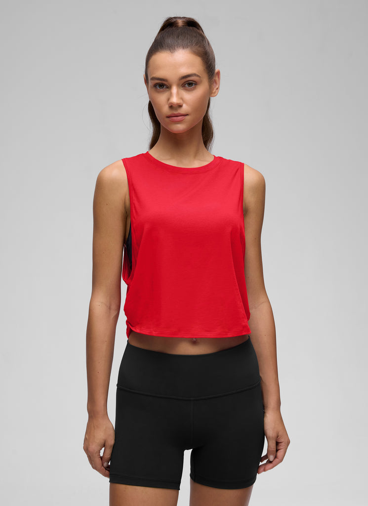 CRZ YOGA Tank Corto de Algodón Pima Sisa Profunda para Mujer Rojo oscuro 2