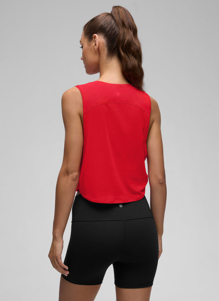 CRZ YOGA Tank Corto de Algodón Pima Sisa Profunda para Mujer Festival rojo
