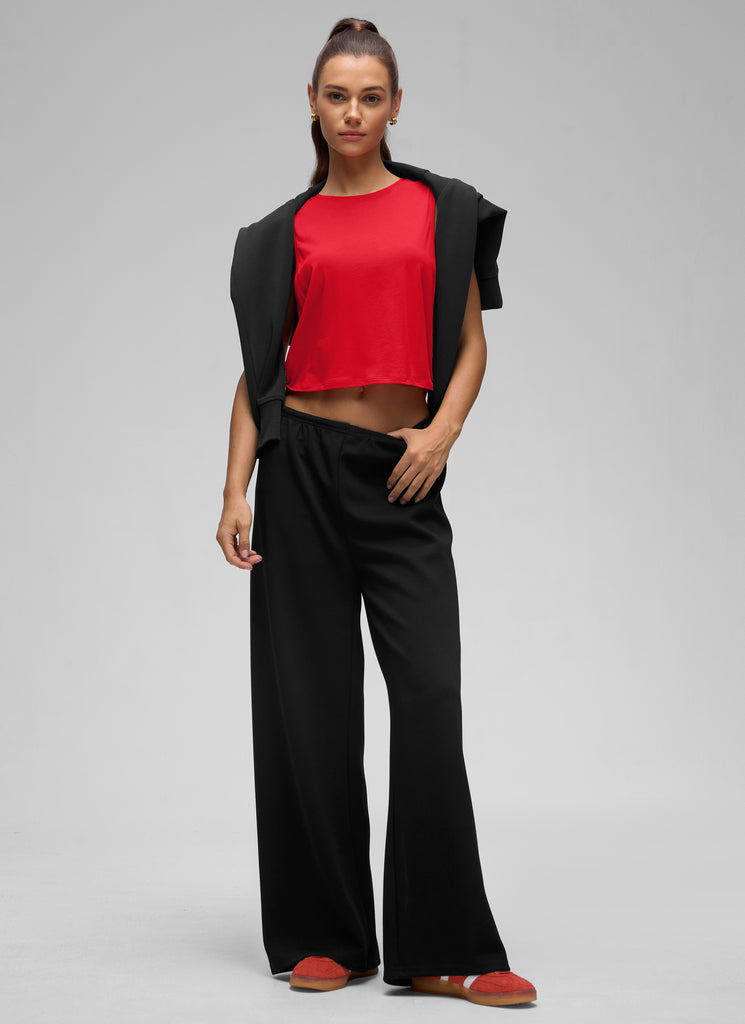 CRZ YOGA Tank Corto de Algodón Pima Sisa Profunda para Mujer Festival rojo