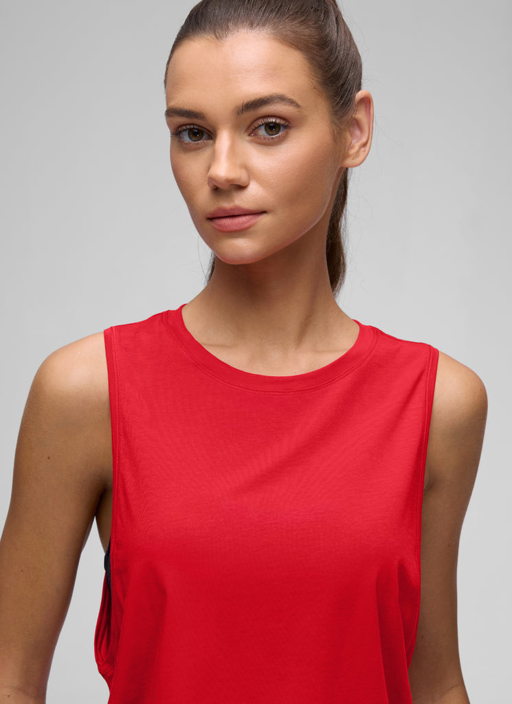 CRZ YOGA Tank Corto de Algodón Pima Sisa Profunda para Mujer Festival rojo