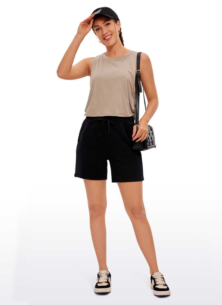 CRZ YOGA Tank Corto de Algodón Pima Sisa Profunda para Mujer Azul fuerte