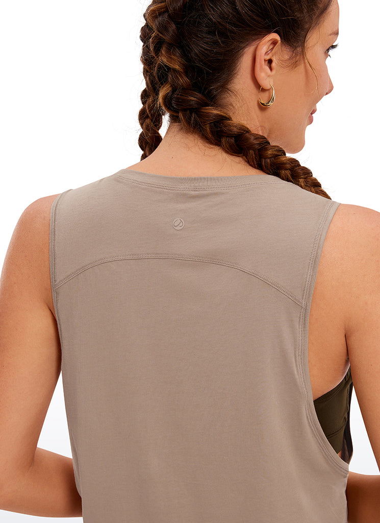 CRZ YOGA Tank Corto de Algodón Pima Sisa Profunda para Mujer Azul fuerte