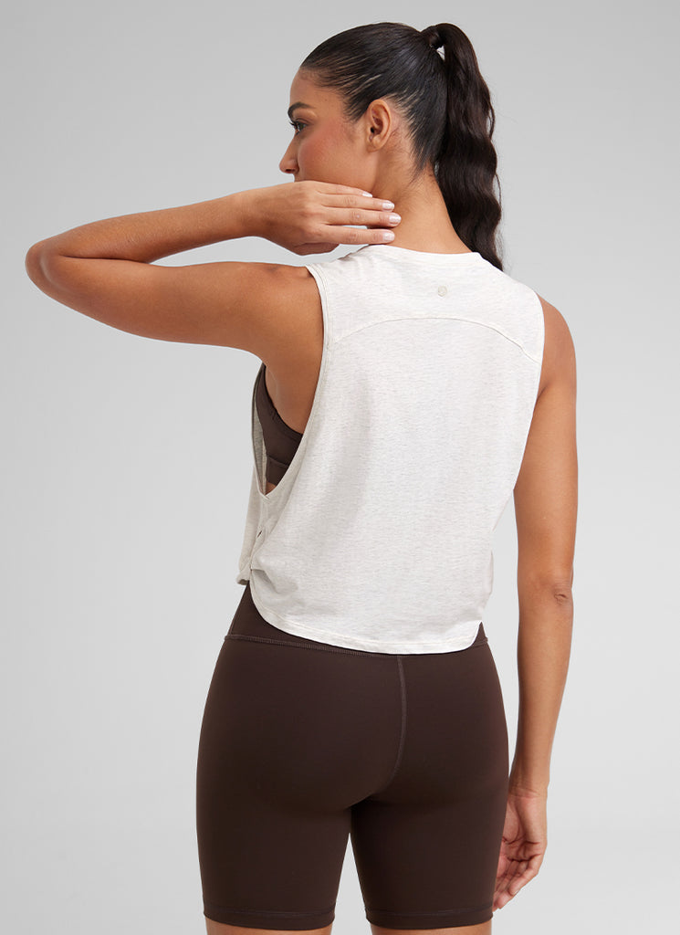 CRZ YOGA Tank Corto de Algodón Pima Sisa Profunda para Mujer Gris hielo Blanco