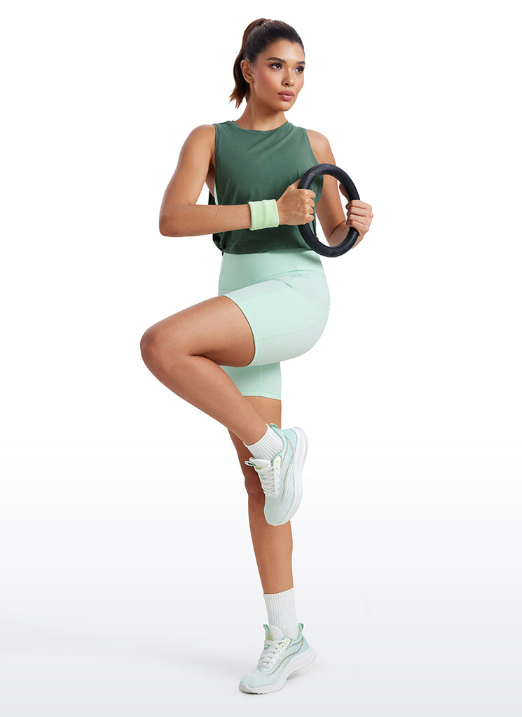 CRZ YOGA Tank Corto de Algodón Pima Sisa Profunda para Mujer blanco