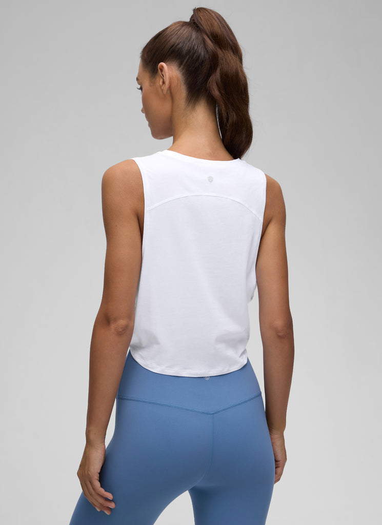 CRZ YOGA Tank Corto de Algodón Pima Sisa Profunda para Mujer blanco