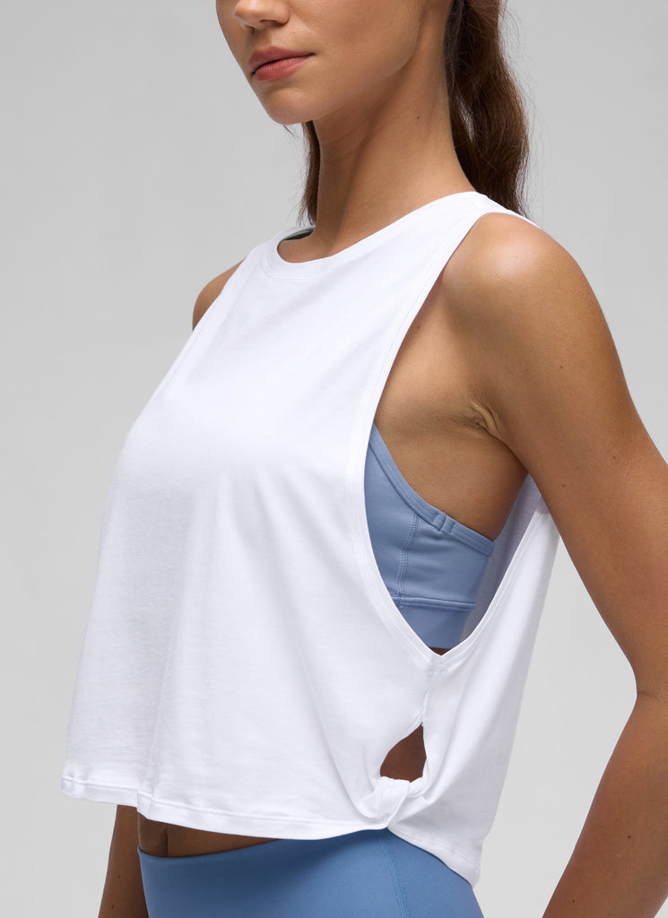 CRZ YOGA Tank Corto de Algodón Pima Sisa Profunda para Mujer blanco