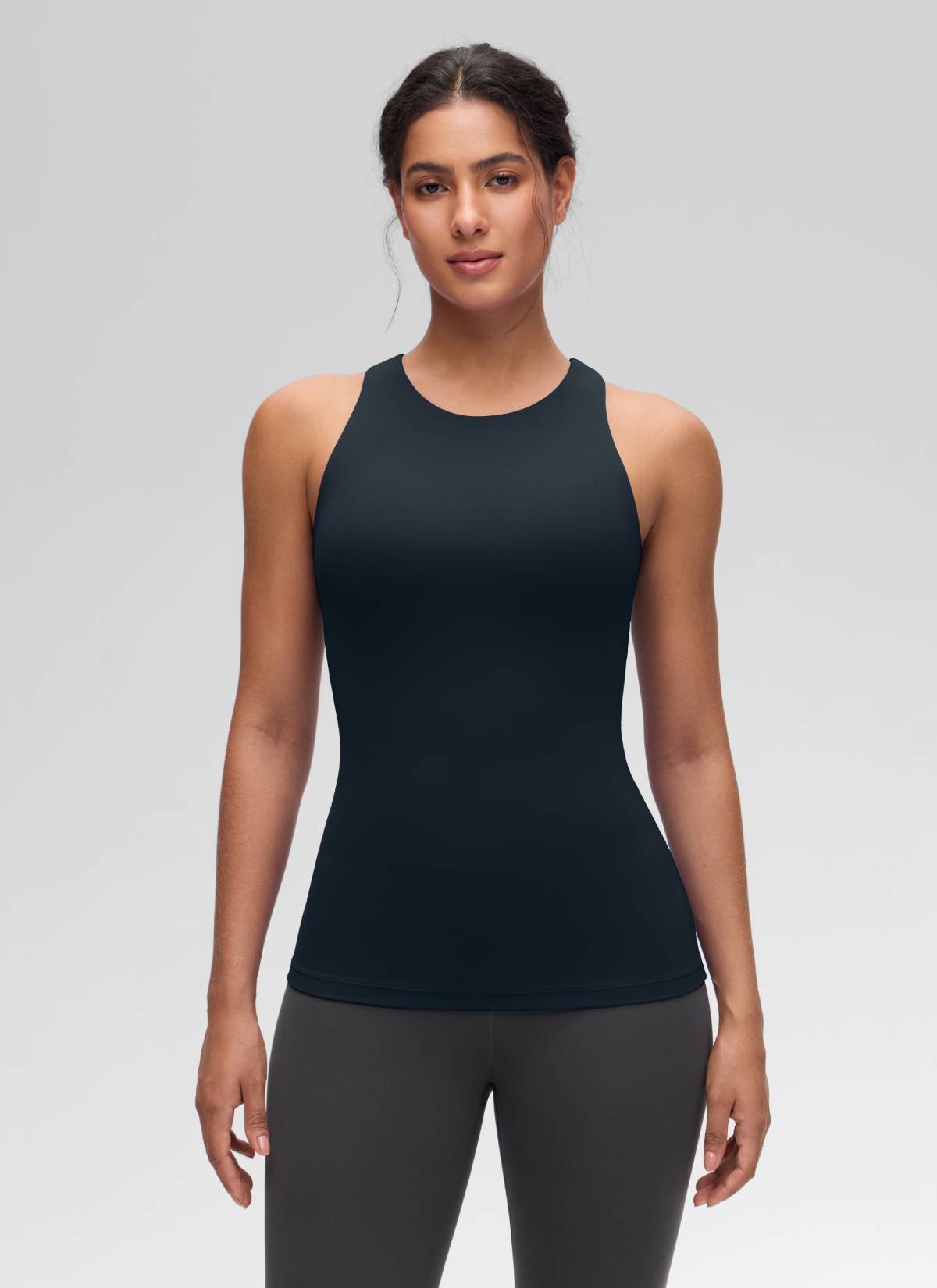 CRZ YOGA Mujer Tanque Butterluxe con Sujetador Incorporado y Cuello Alto True Navy