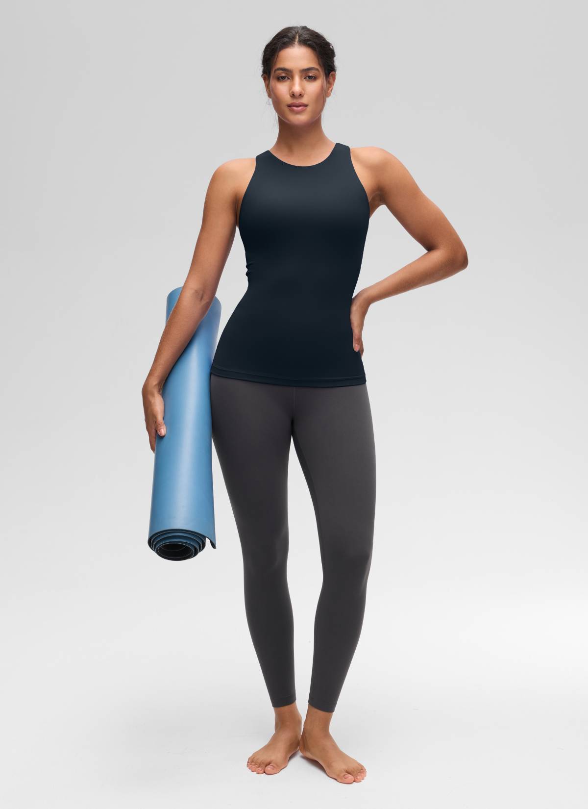 CRZ YOGA Mujer Tanque Butterluxe con Sujetador Incorporado y Cuello Alto True Navy