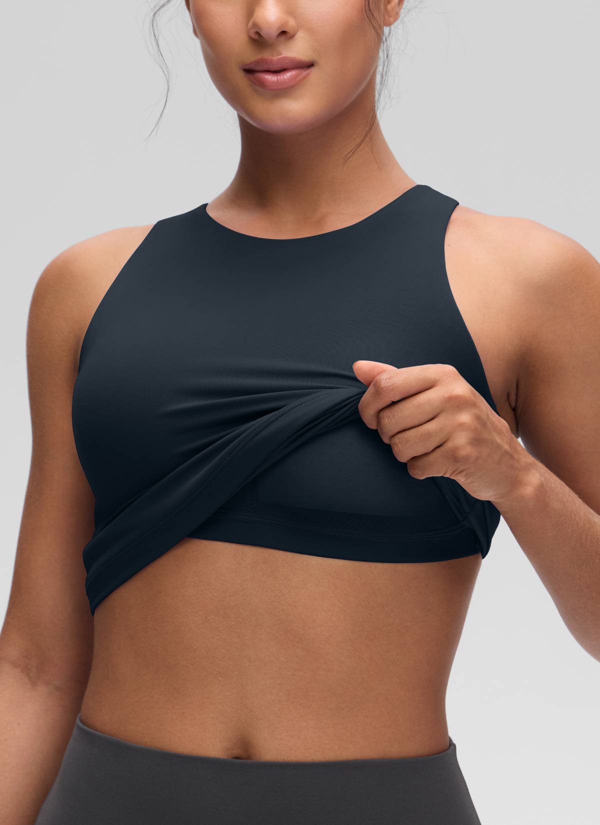 CRZ YOGA Mujer Tanque Butterluxe con Sujetador Incorporado y Cuello Alto True Navy