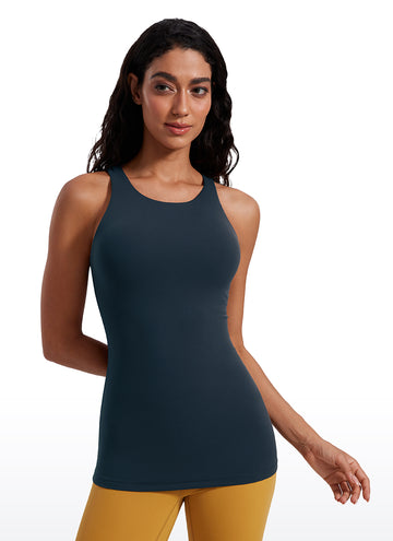 CRZ YOGA Mujer Tanque Butterluxe con Sujetador Incorporado y Cuello Alto True Navy