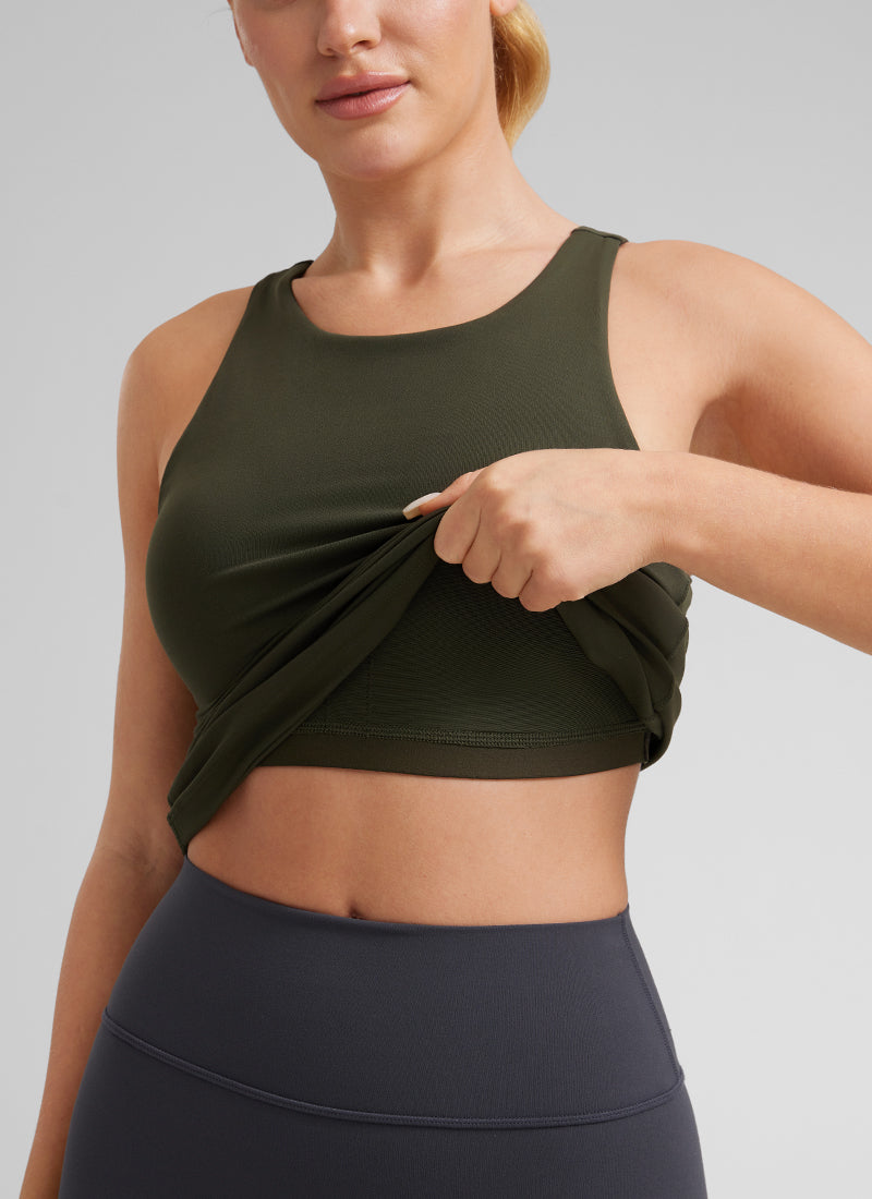 CRZ YOGA Mujer Tanque Butterluxe con Sujetador Incorporado y Cuello Alto Verde Oliva